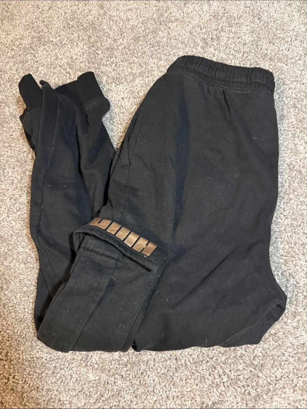 Puma Black Joggers with Gold Logo Detail